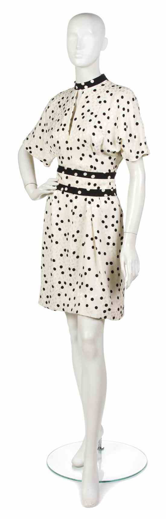 Appraisal: A Pauline Trigere Cream and Black Silk Dress black polka