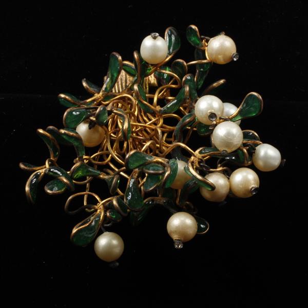 Appraisal: Chanel Maison Gripoix poured green glass cluster pin clip brooch