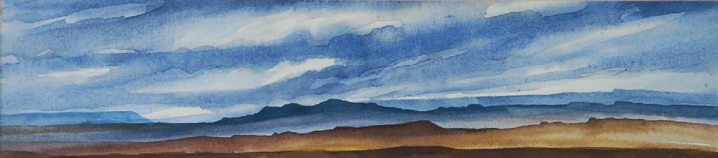 Appraisal: TREVOR GRIMSHAW - WATER COLOUR DRAWING Panoramic landscape entitled verso