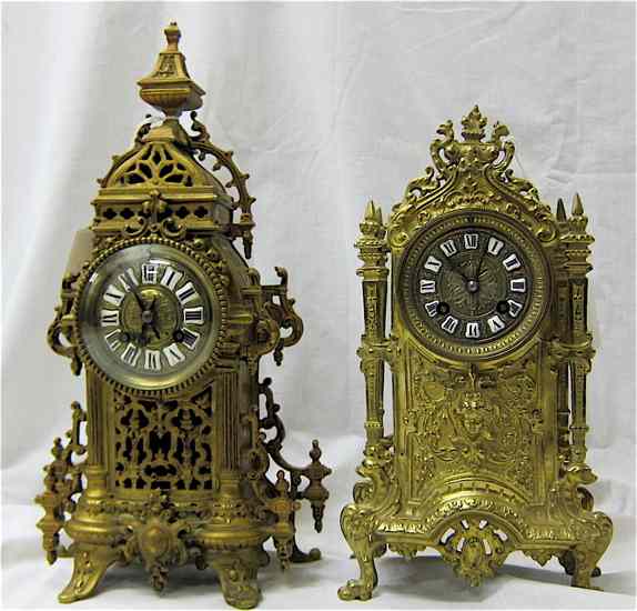 Appraisal: TWO FRENCH BRASS CASED MANTEL CLOCKS both housing springwound -day