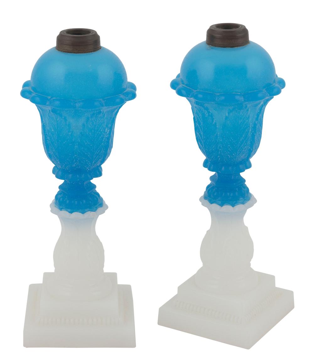 Appraisal: PAIR OF SANDWICH GLASS FLUID LAMPS Mid- th Century In