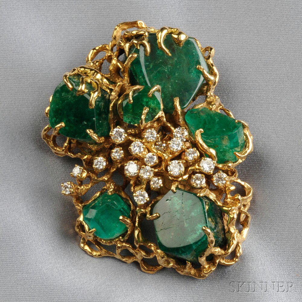 Appraisal: kt Gold Emerald Crystal and Diamond Convertible Brooch Arthur King