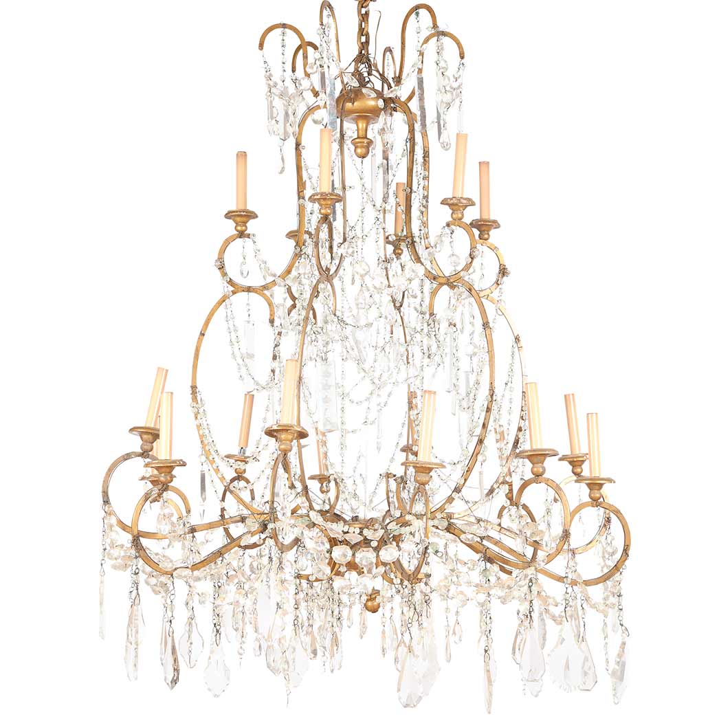 Appraisal: Continental Gilt-Metal and Cut Glass Eighteen-Light Chandelier th Century Electrified