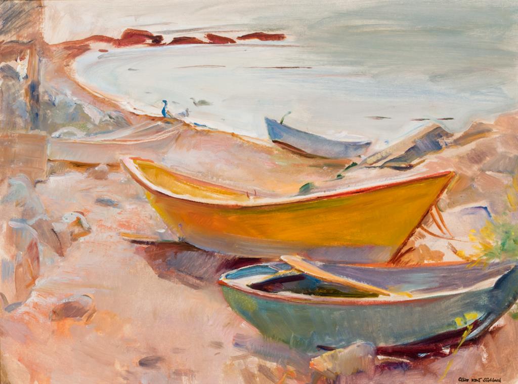 Appraisal: ALICE KENT STODDARD American - Benched Boats at Fish Beach