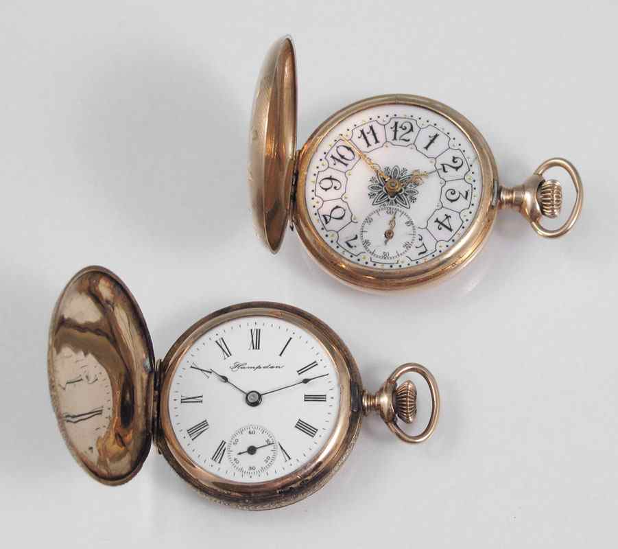 Appraisal: TWO K GOLD HUNTERS CASE O SIZE POCKET WATCHES Hampden