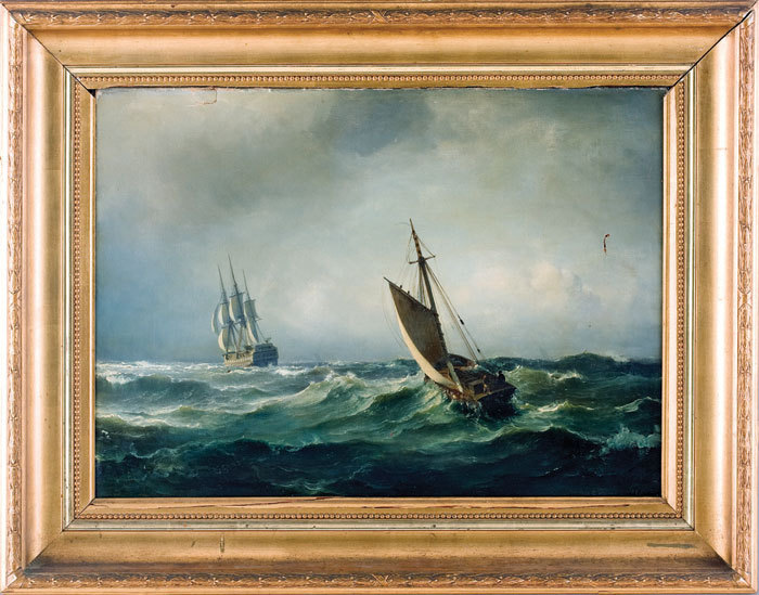 Appraisal: CARL FREDRICK SORENSEN DANISH - SAILBOAT FOLLOWING A SHIP Oil