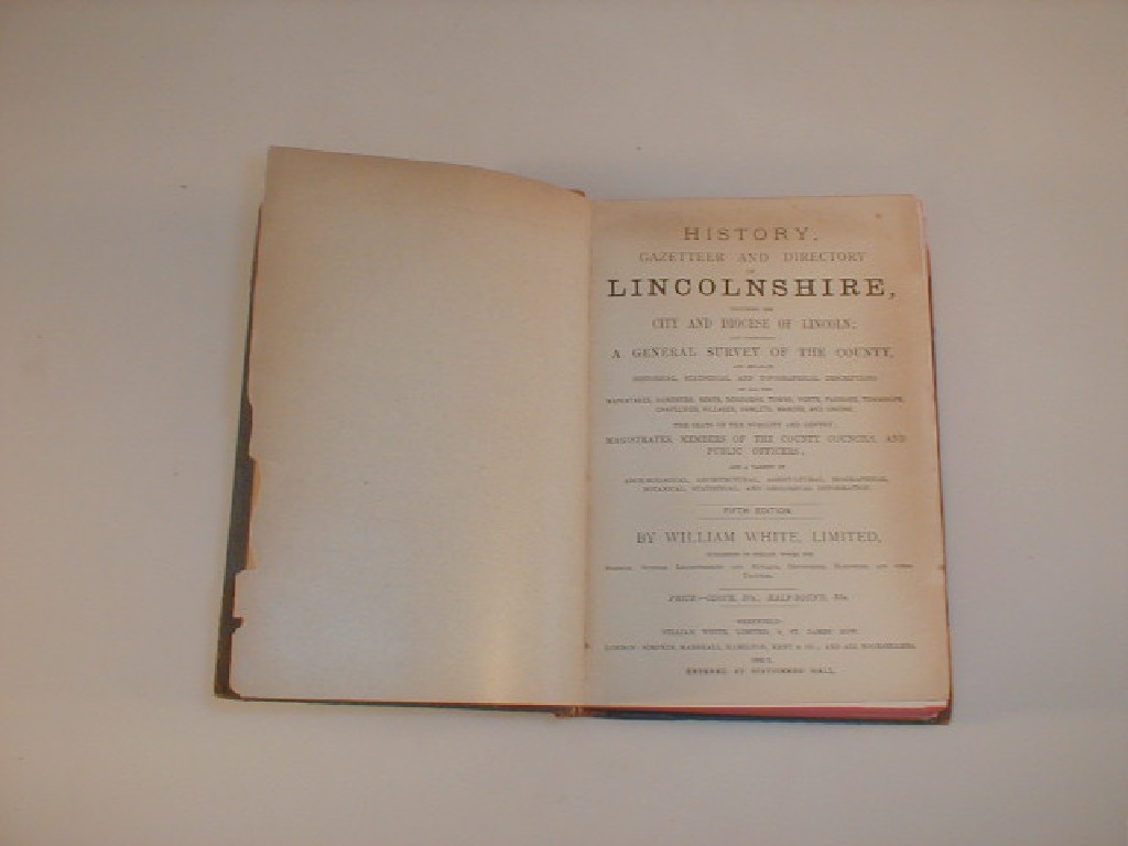 Appraisal: White William - Histiory Gazetteer and Directory of Lincolnshire fifth