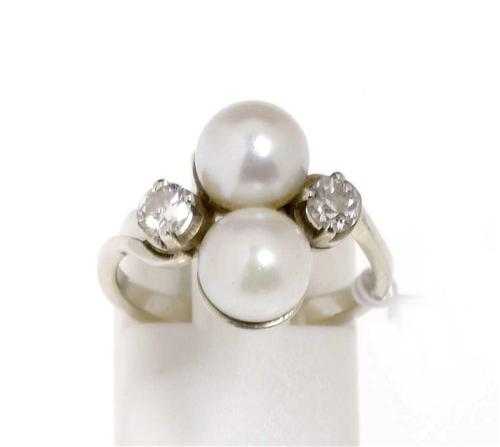 Appraisal: PEARL AND DIAMOND RING ca White gold Classic model the