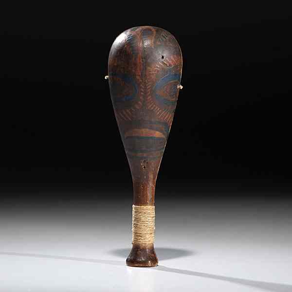 Appraisal: Nuu-chah-nulth Painted Wooden Rattle two halves attched by sinew and