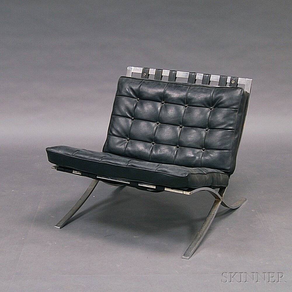 Appraisal: Chromed Steel and Leather Barcelona-style Chair ht wd dp in