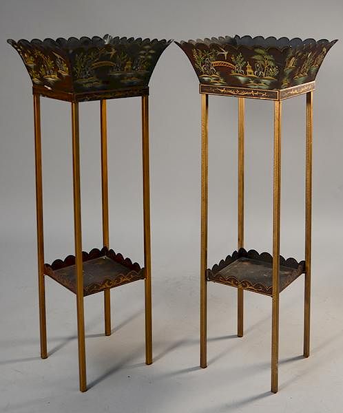 Appraisal: Pair of th C chinoiserie tole decorated planters Pair of