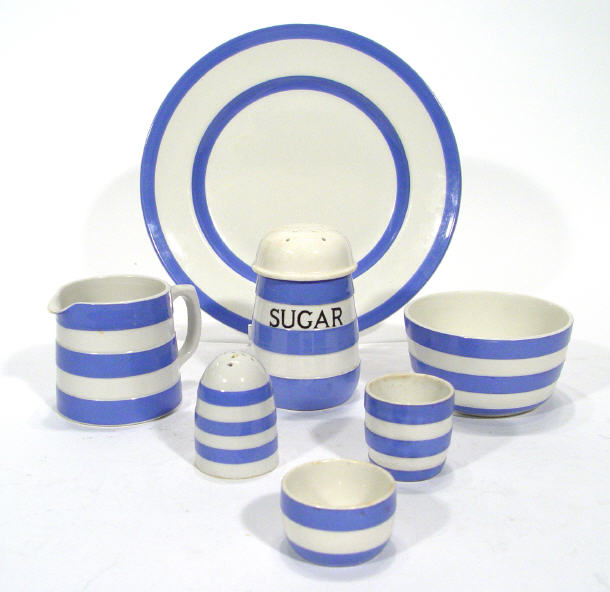 Appraisal: Collection of TG Green blue banded Cornishware comprised a sugar