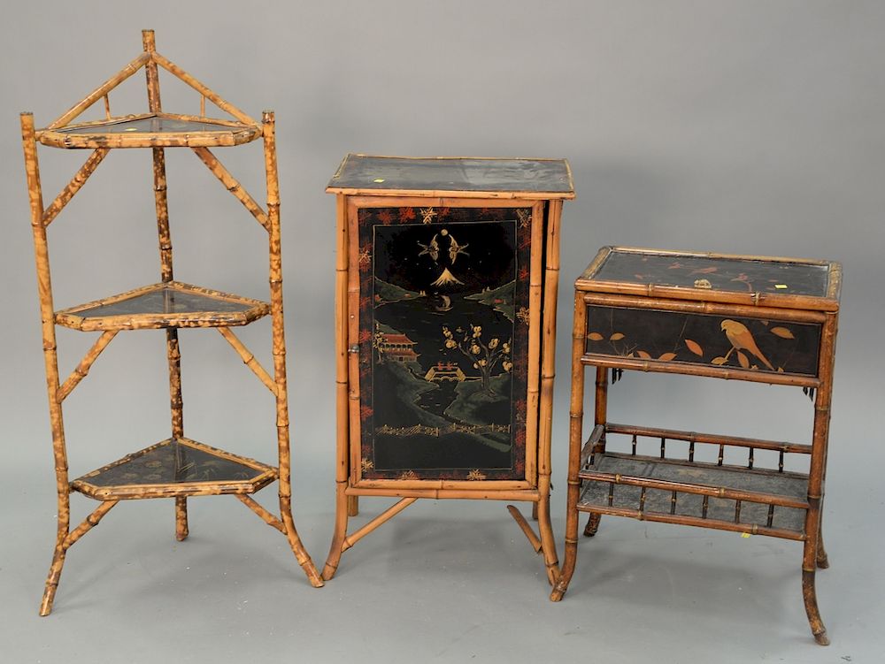 Appraisal: Three piece Oriental bamboo lot including three tier corner stand