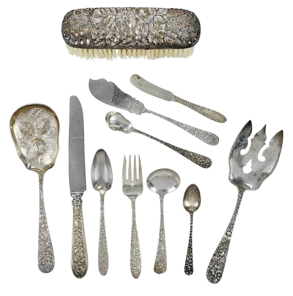 Appraisal: Repousse Sterling Flatware Pieces American th century including nine piece