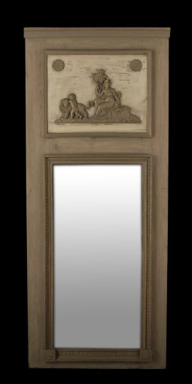 Appraisal: Louis XVI-Style Polychromed Pine Trumeau Mirror late th century the