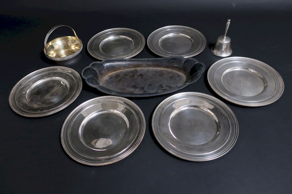 Appraisal: Group of Sterling Silver Dishes bread plates tray bell and