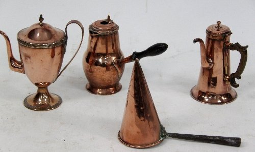 Appraisal: Two th Century chocolate pots a copper urn shaped water