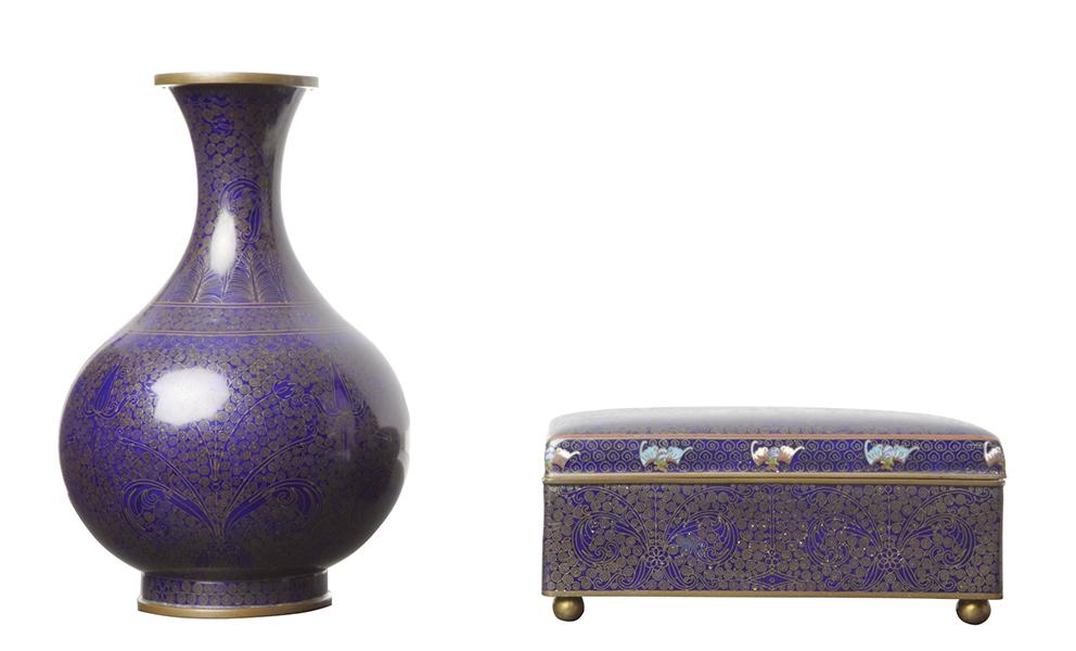 Appraisal: A CHINESE CLOISONNE BALUSTER SHAPED VASE AND A RECTANGULAR LIDDED