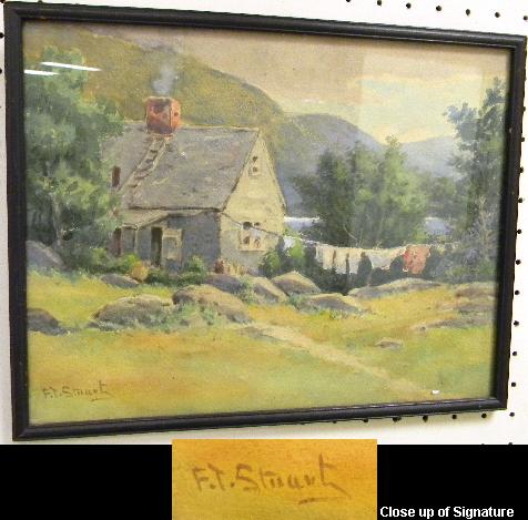 Appraisal: F T Stuart American - watercolor on paper cottage with