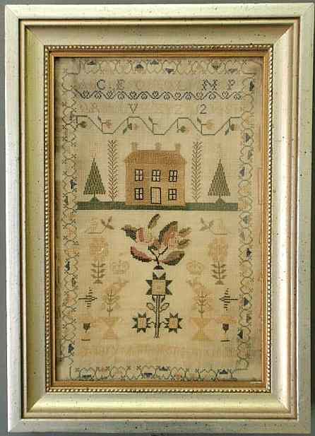 Appraisal: English silk on linen sampler with ABC's a house and