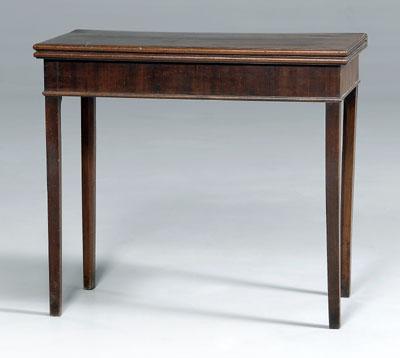 Appraisal: Labeled George III games table highly figured mahogany fold-over top