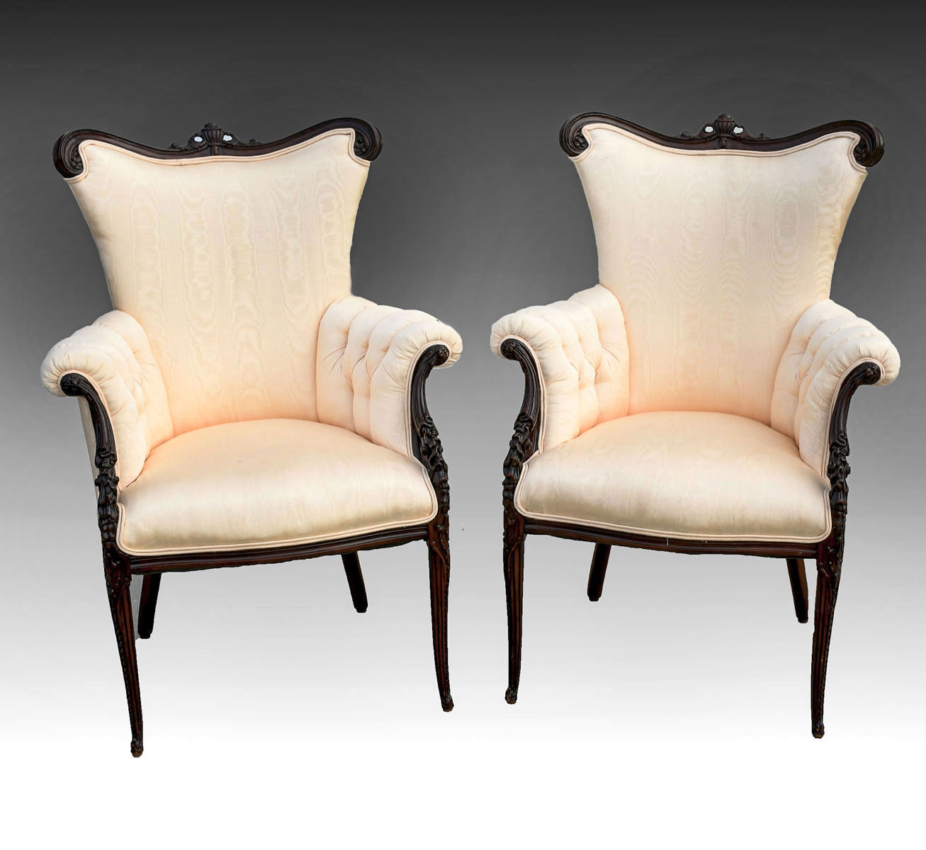 Appraisal: PR OF FRENCH CARVED SIDE CHAIRS WITH DUPIONI SILK UPHOLSTERY