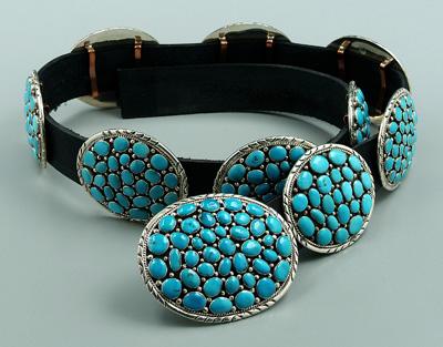 Appraisal: Signed turquoise concha belt nine domed sterling silver marked conchas