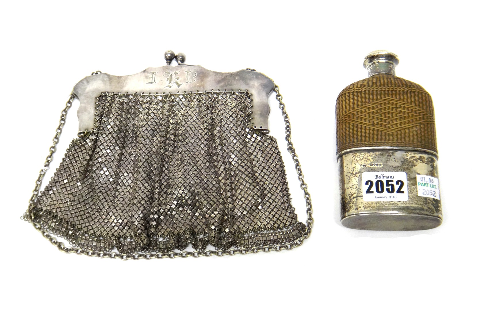 Appraisal: A Victorian silver mounted glass spirit flask having a rush