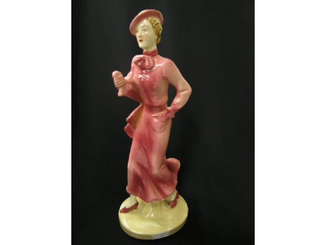 Appraisal: Art Deco Pottery Figurine of a Lady Strolling signed Czechoslovakia