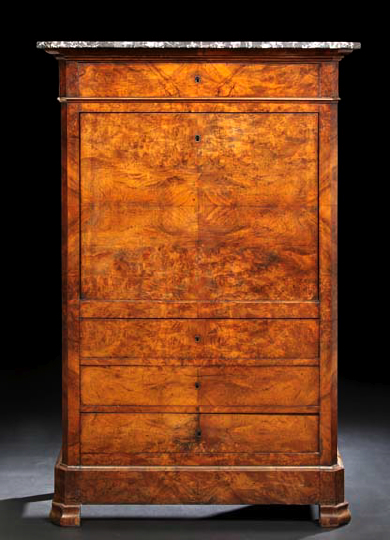 Appraisal: Restauration Burled Walnut and Marble-Top Secretaire a Abattant mid- th