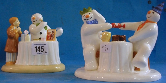 Appraisal: Coalport Snowman Tableaux Pulling a Cracker and Sitting Pretty limited