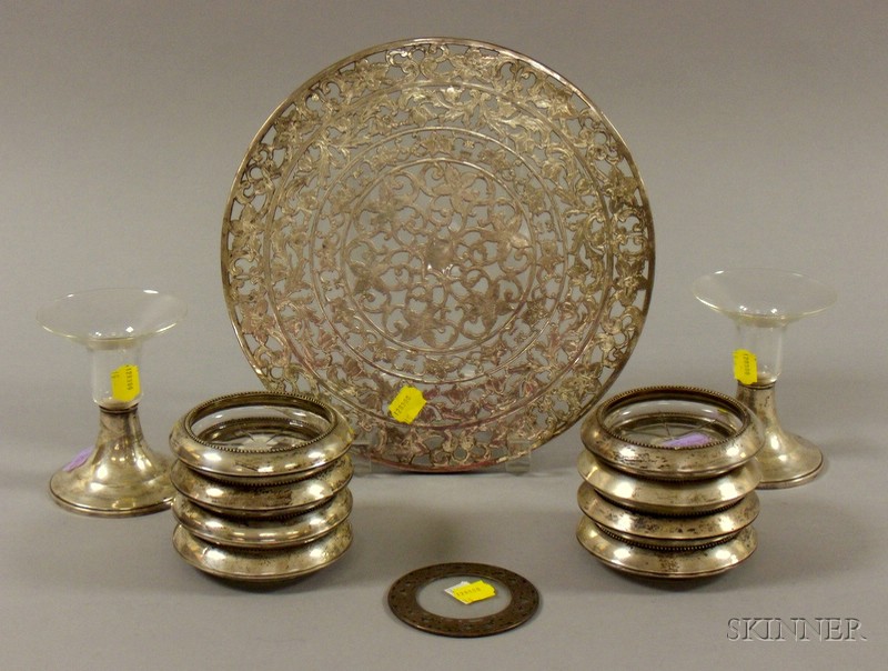 Appraisal: Group of Sterling Silver and Glass Serving Items a large