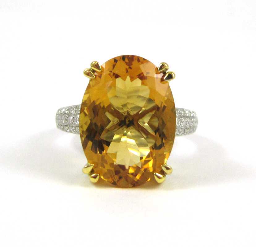 Appraisal: CITRINE DIAMOND AND FOURTEEN KARAT GOLD RING The white and