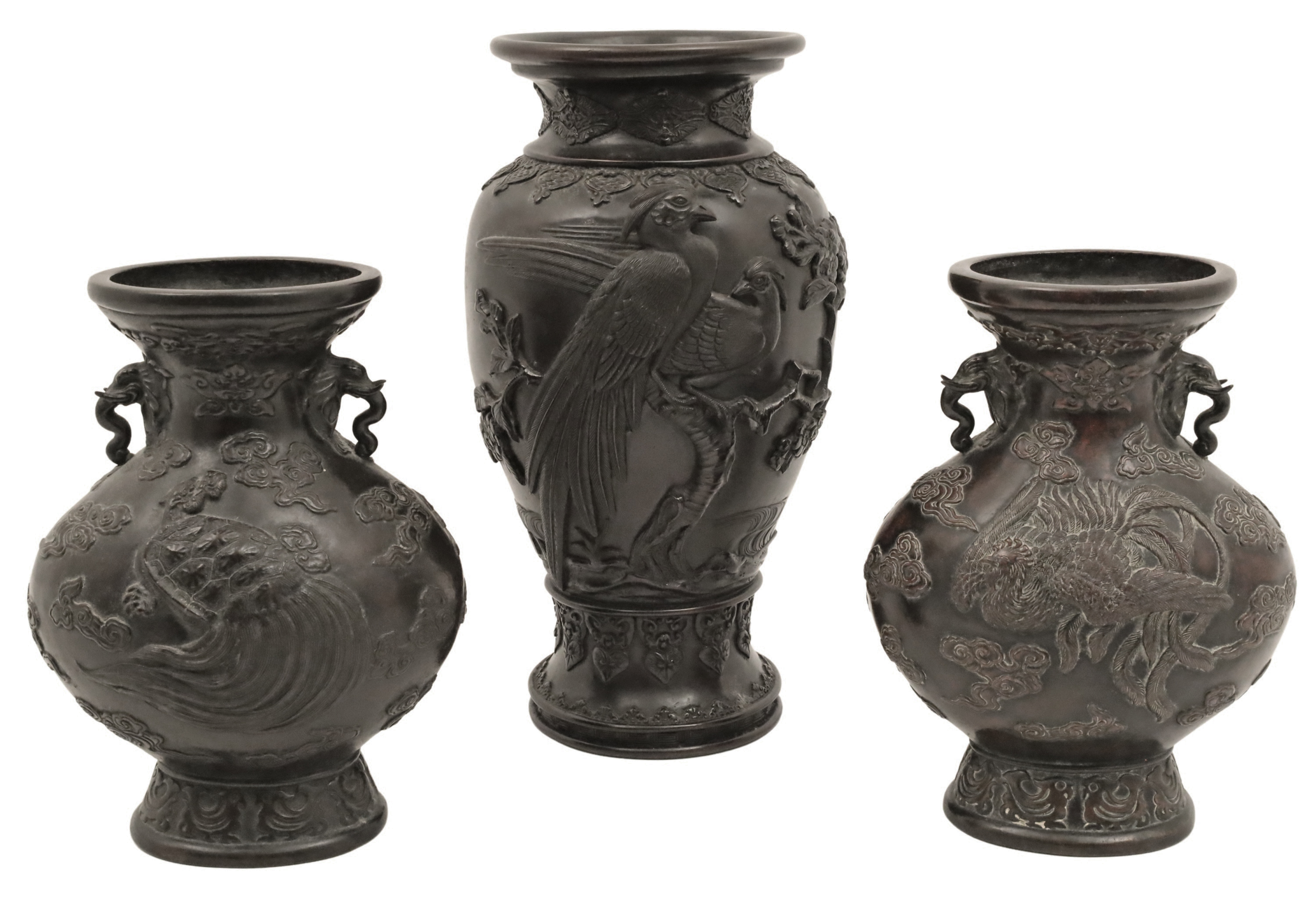 Appraisal: GROUP OF ORIENTAL BRONZE URNS Group of oriental bronze urns