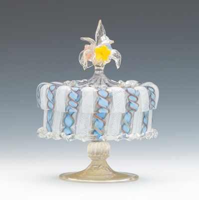 Appraisal: A Venetian Glass Bon Bon Dish Latticino covered bon bon