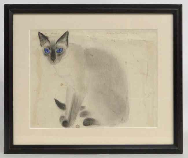 Appraisal: Drawing of cat signed and dated ''Clare Newberry '' Oregon