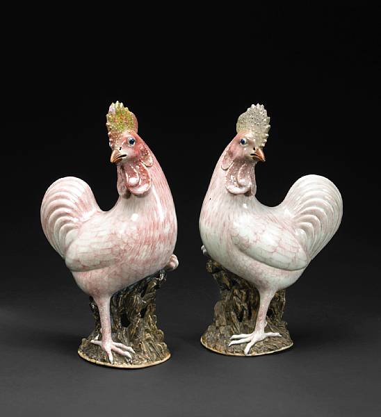 Appraisal: A pair of porcelain roosters decorated in underglaze copper red