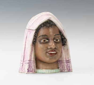 Appraisal: Arab Woman Figural Head Tobacco Jar Porcelain head with polychrome