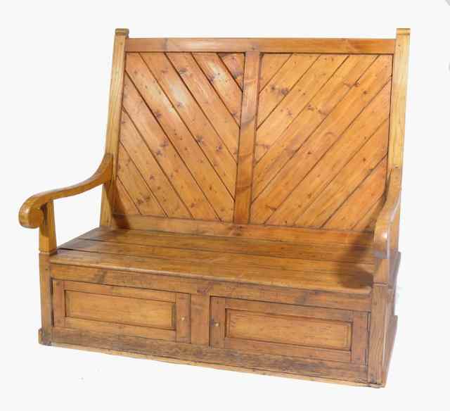 Appraisal: AN OAK AND PITCHED PINE HIGH BACK SETTLE the open