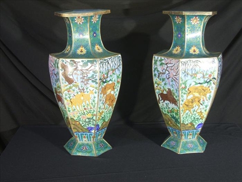 Appraisal: PAIR OF CHINESE CLOISONNE ENAMEL VASES Both of baluster form