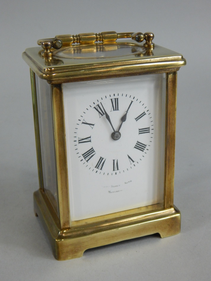 Appraisal: A thC French brass carriage timepiece the dial indistinctly stamped