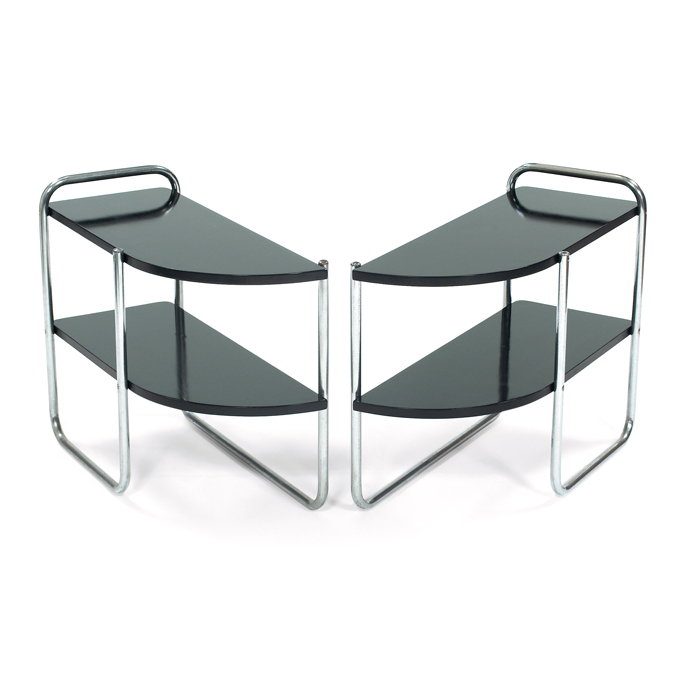 Appraisal: Wolfgang Hoffman side tables by Howell pair s tubular chromed