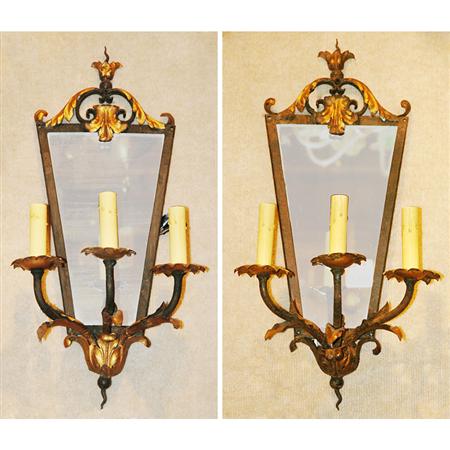 Appraisal: Pair of Baroque Style Mirrored Back Three-Light Sconces Estimate -