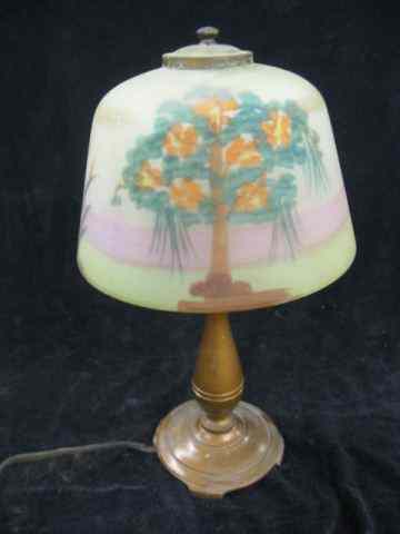 Appraisal: Moe Bridges Art Glass Lamp reverse painted '' shade with