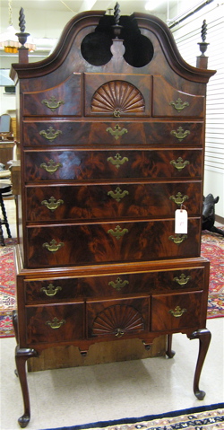 Appraisal: QUEEN ANNE REVIVAL HIGH CHEST ON STAND American early th