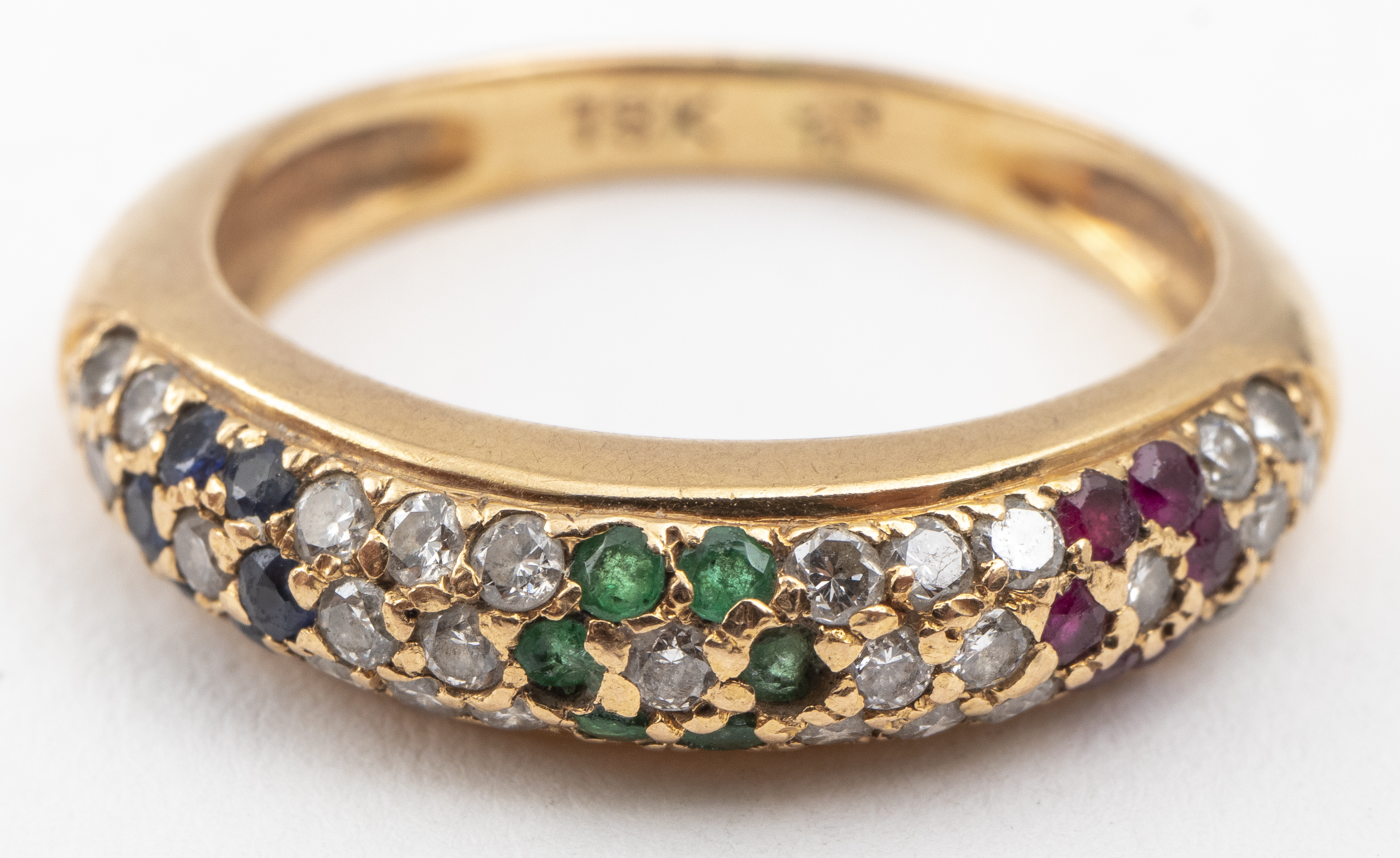 Appraisal: K GOLD DIAMOND SAPPHIRE EMERALD RUBY RING Vintage K yellow