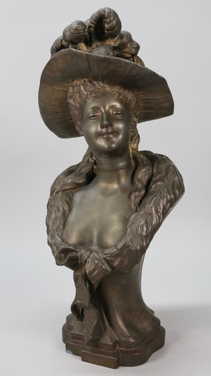 Appraisal: AFTER LOUIS HOTTOT WHITE METAL BUST OF A WOMANAfter Louis