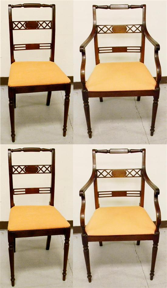 Appraisal: Set of four Sheraton style dining chairs pierced horizontal splats