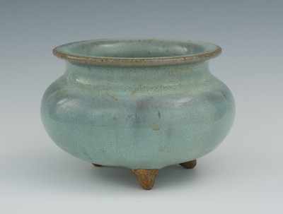 Appraisal: A Chinese Jun Type Earthenware Incense Burner Of squat bulbous