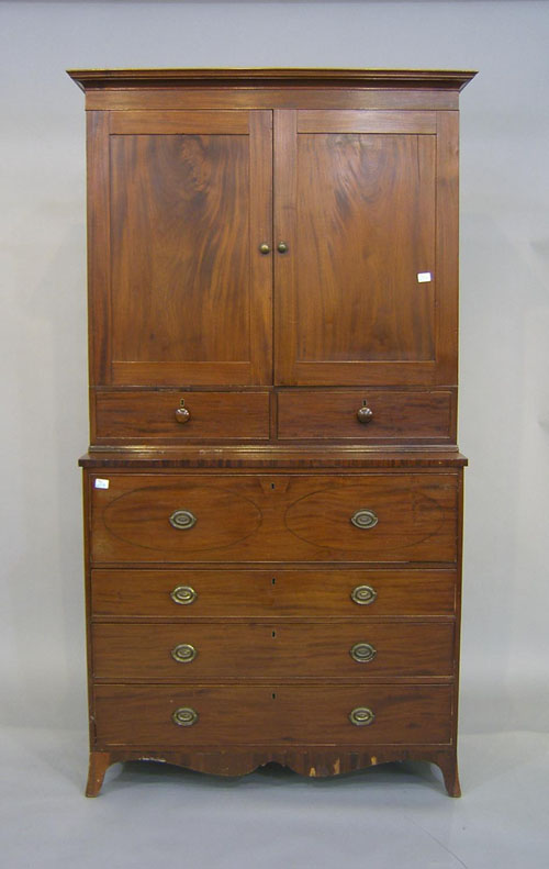 Appraisal: Pennsylvania Federal mahogany cupboard with butlers desk ca h w